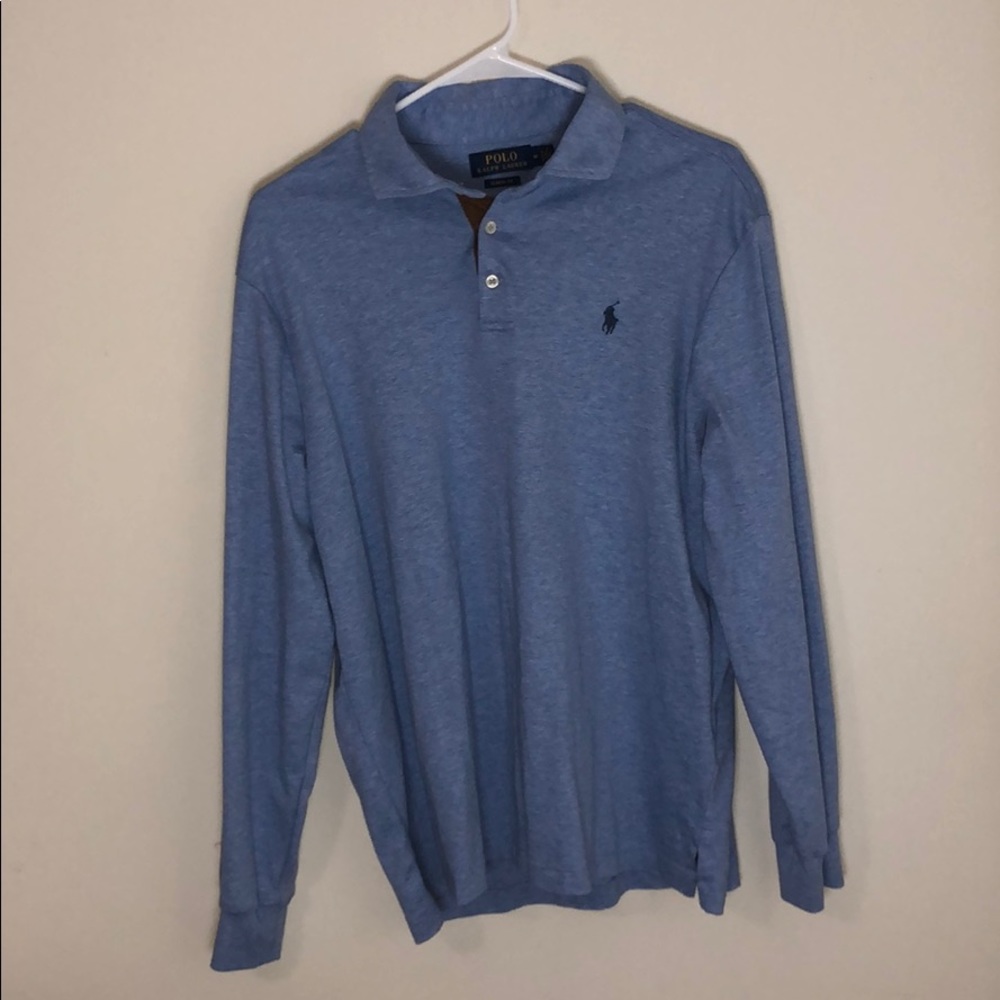 Baby Blue Long Sleeve RL Polo W/ Brown Accent